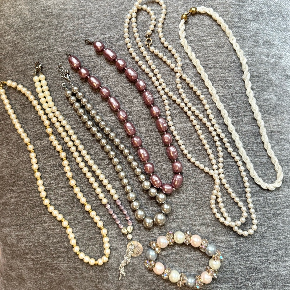 Elegant Pearl Necklace Set - Cream, Pink, Silver